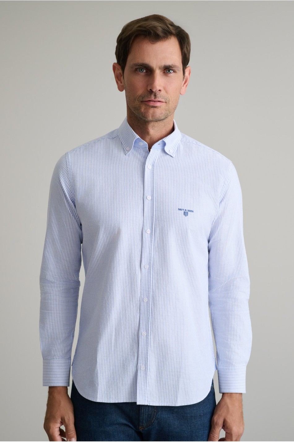 Ριγέ oxford βαμβακερό button-down πουκάμισο fit γραμμής