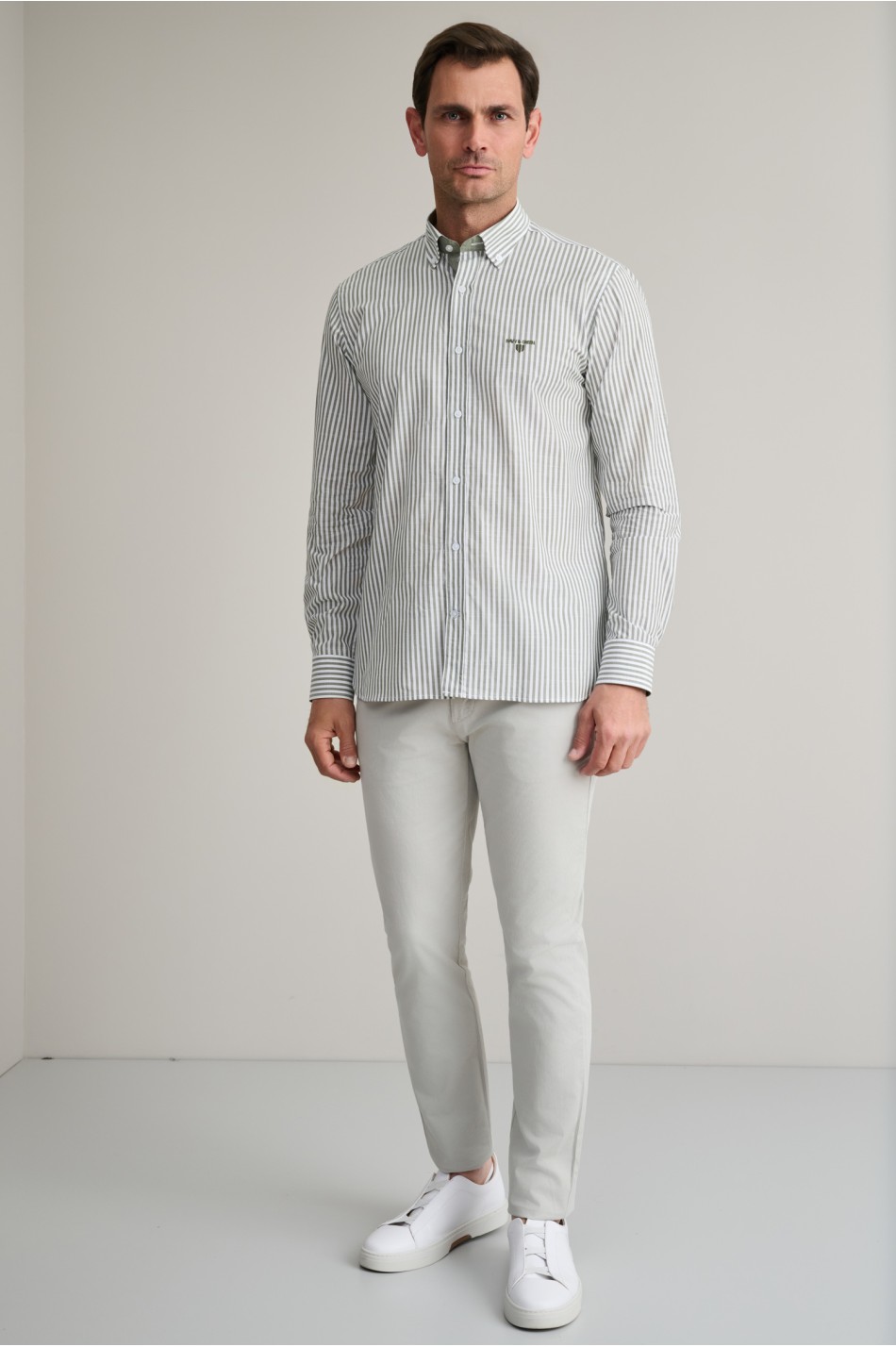 Ριγέ button down βαμβακερό πουκάμισο slubby