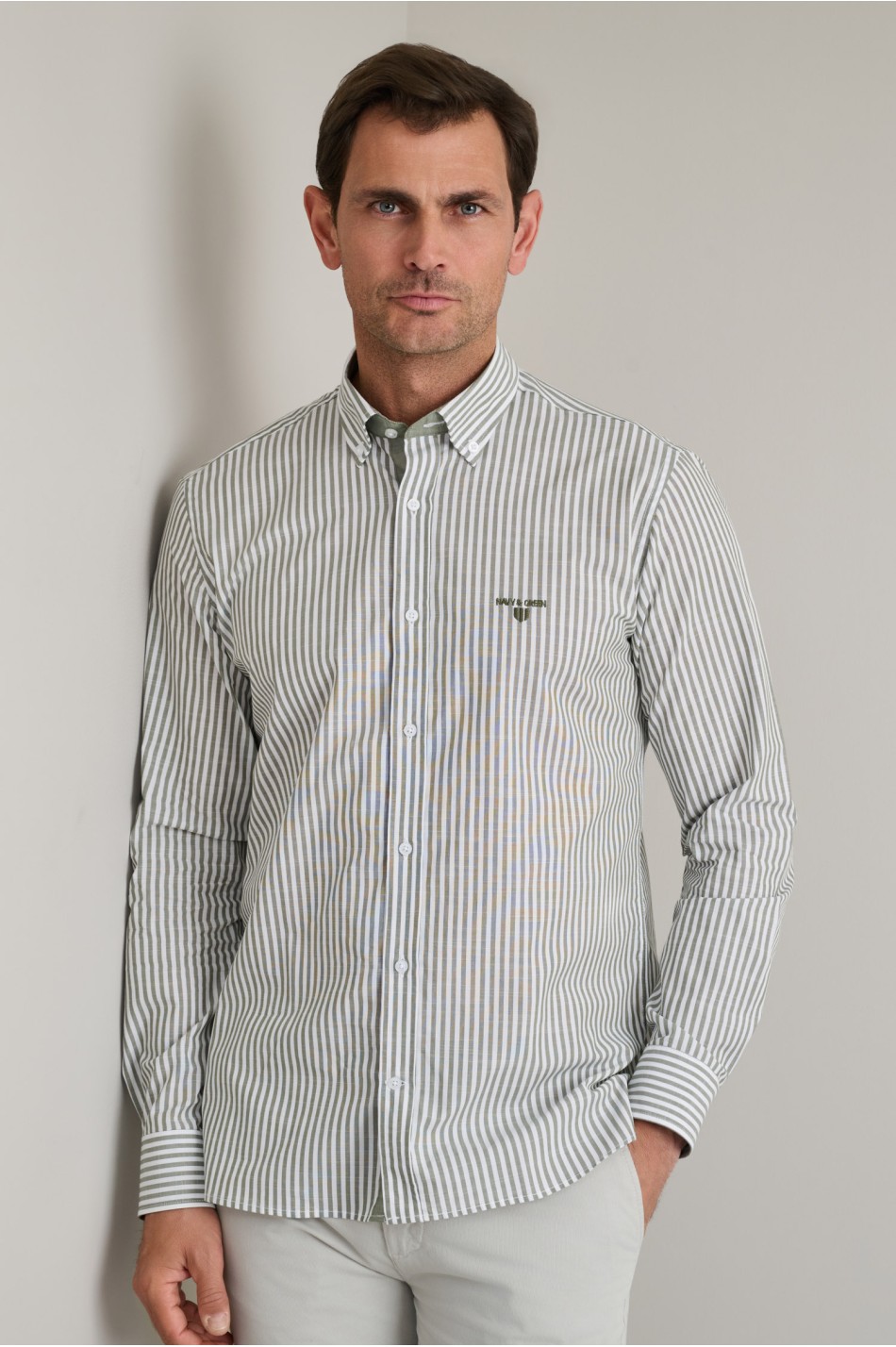 Ριγέ button down βαμβακερό πουκάμισο slubby