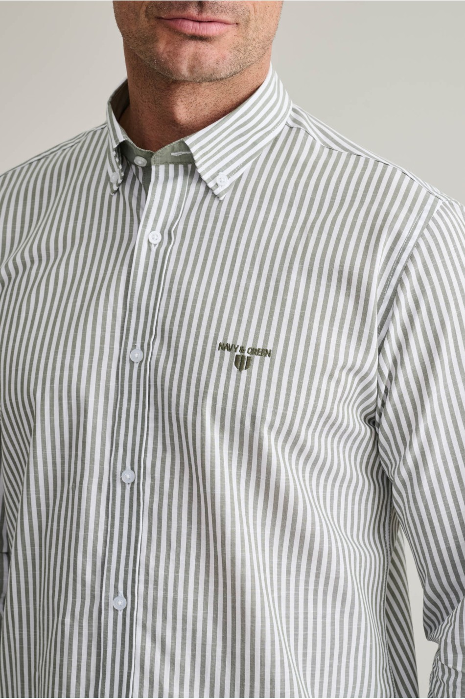Ριγέ button down βαμβακερό πουκάμισο slubby