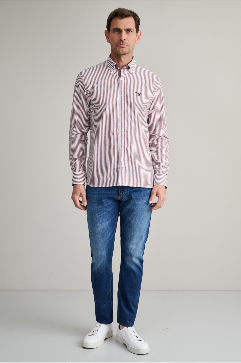 Ριγέ button down βαμβακερό πουκάμισο slubby