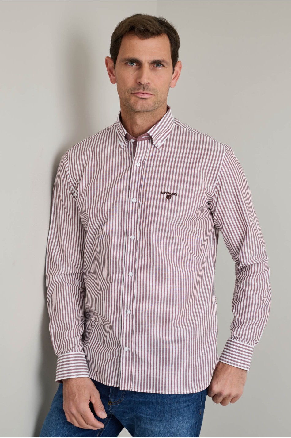Ριγέ button down βαμβακερό πουκάμισο slubby