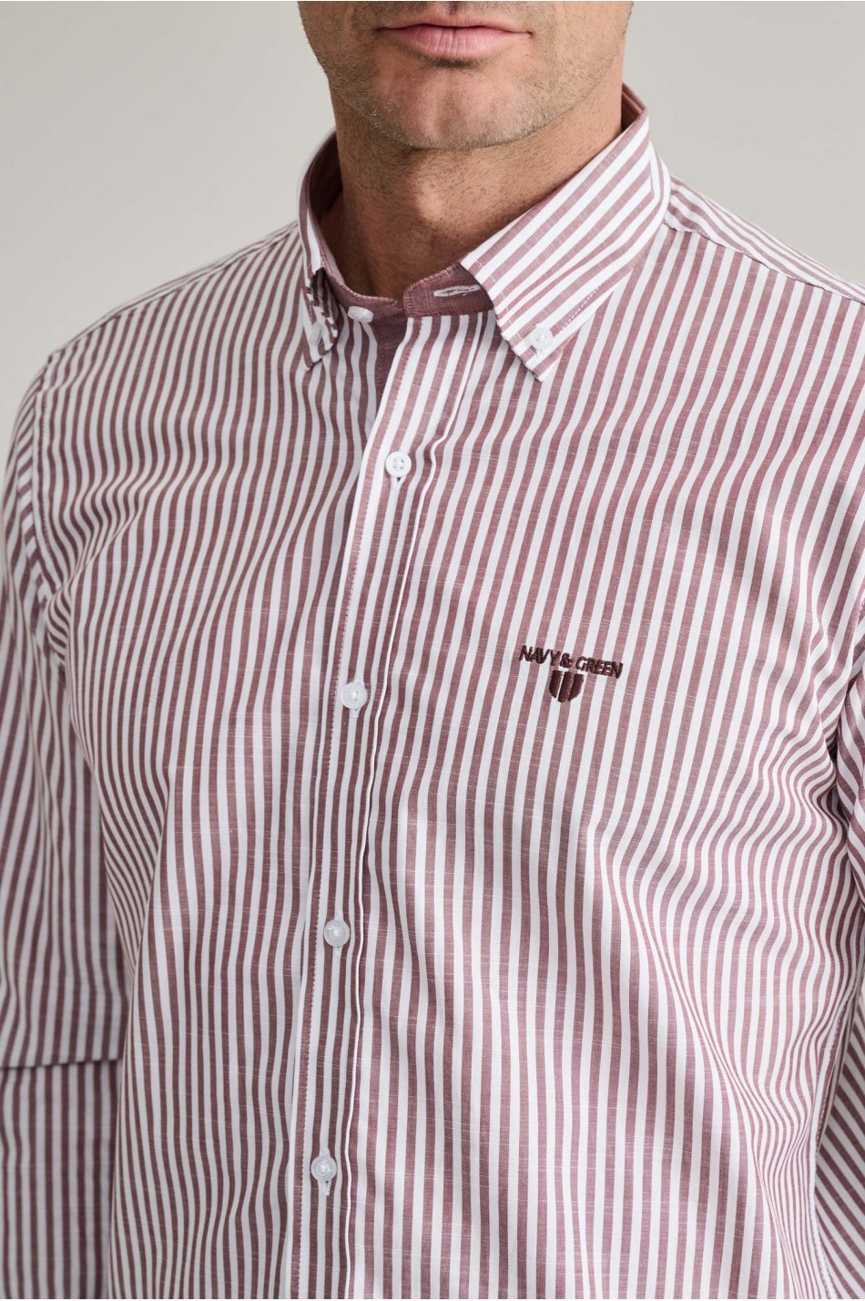 Ριγέ button down βαμβακερό πουκάμισο slubby