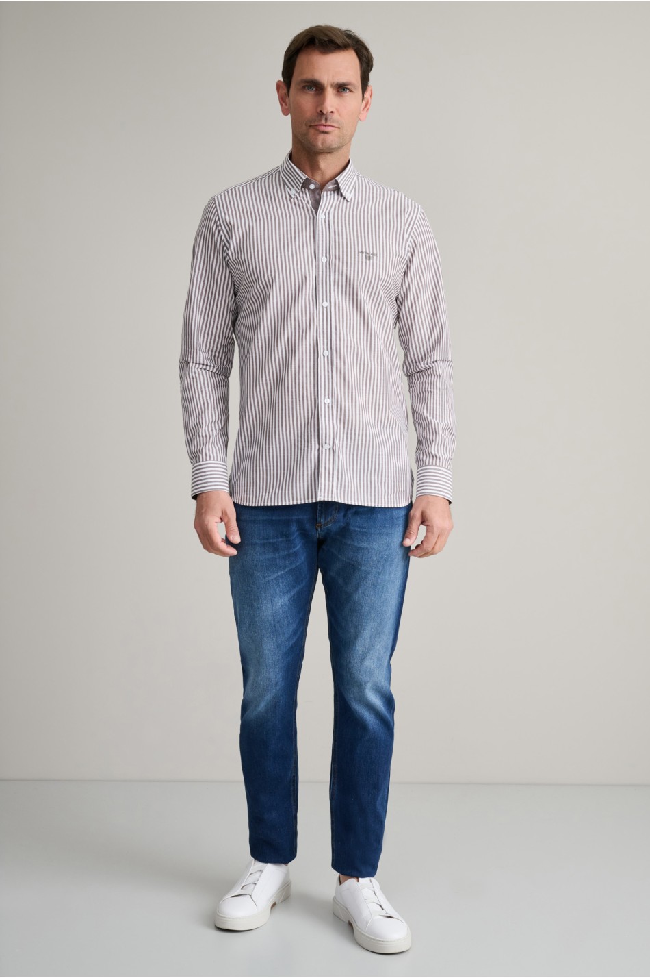 Ριγέ button down βαμβακερό πουκάμισο slubby