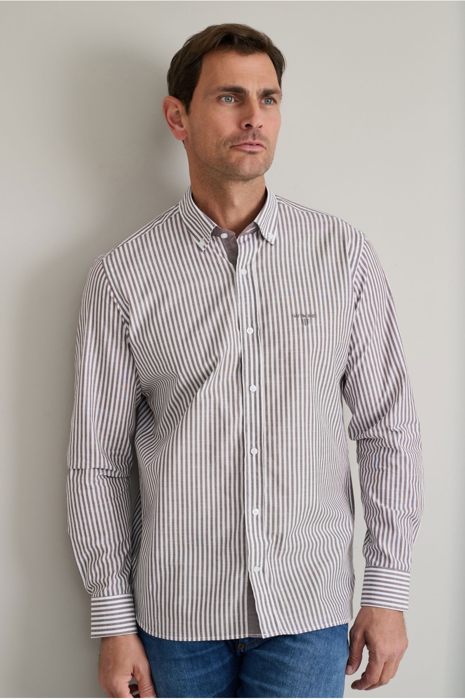 Ριγέ button down βαμβακερό πουκάμισο slubby