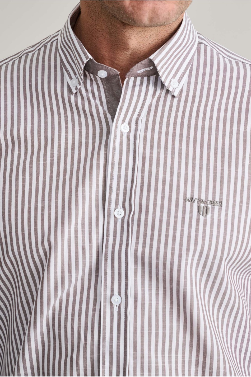 Ριγέ button down βαμβακερό πουκάμισο slubby