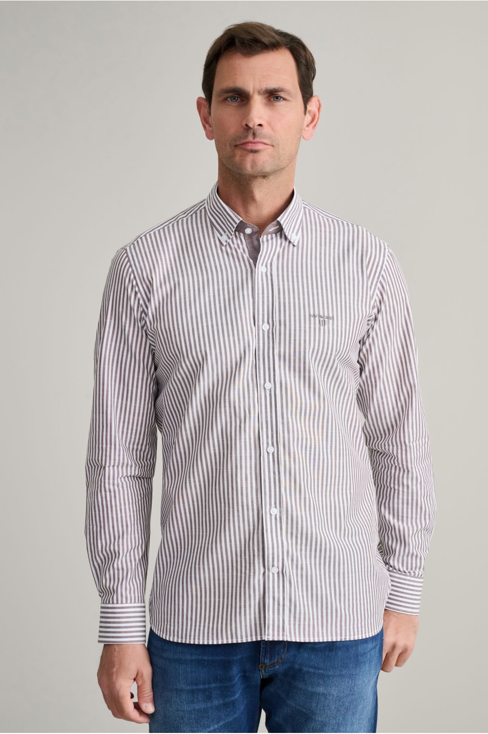 Ριγέ button down βαμβακερό πουκάμισο slubby