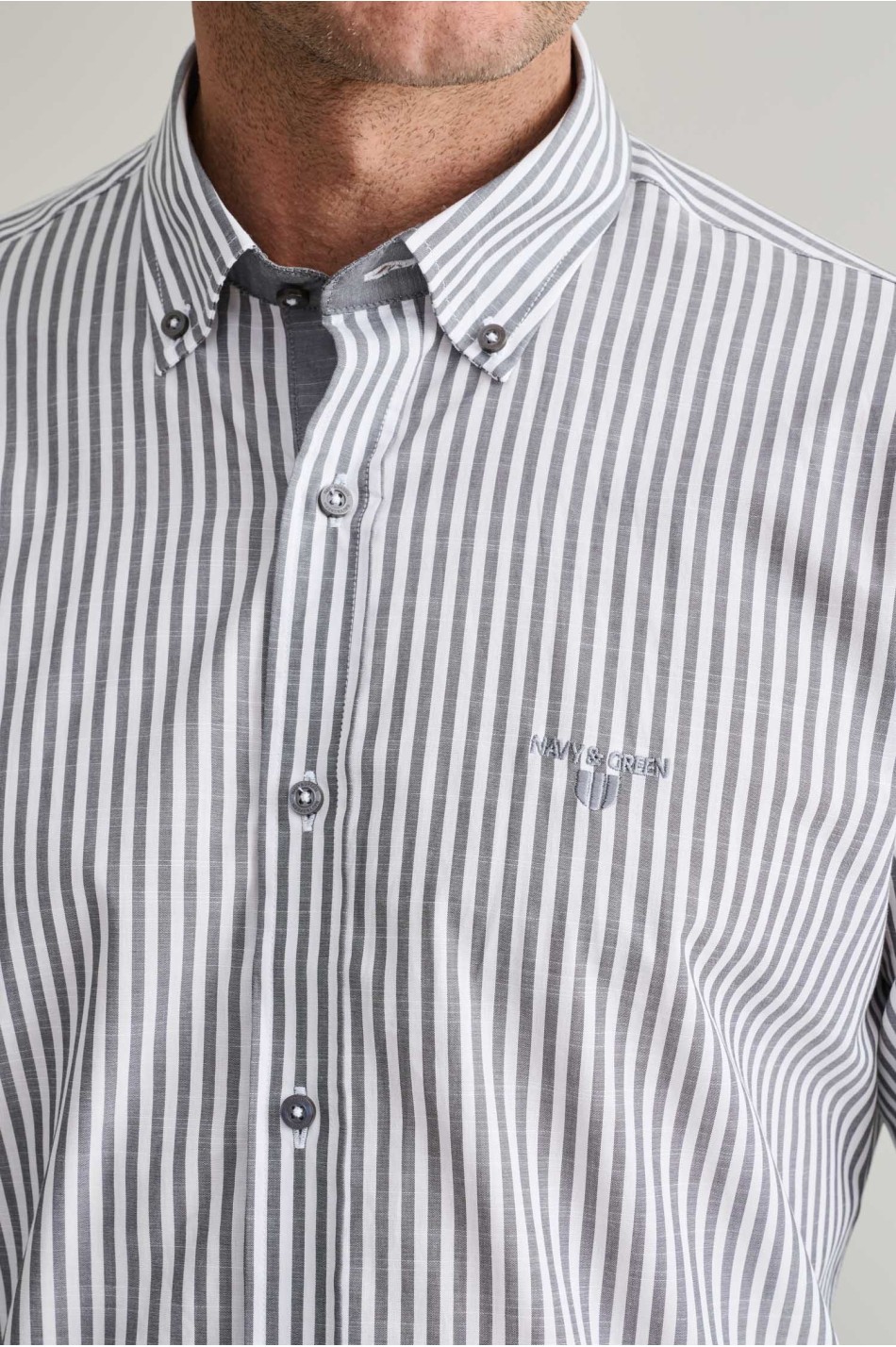 Ριγέ button down βαμβακερό πουκάμισο slubby
