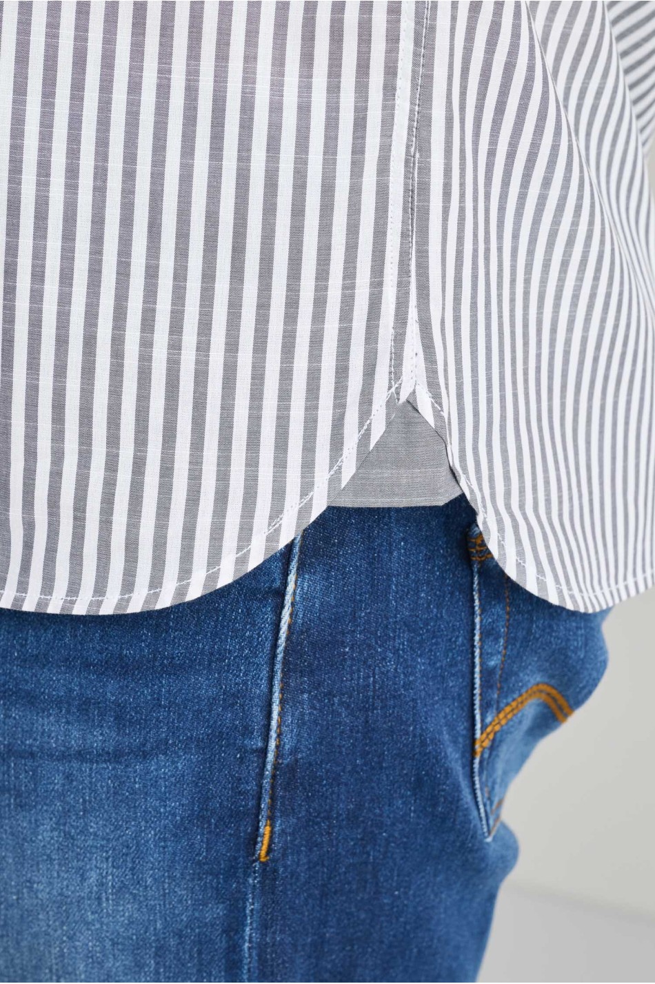 Ριγέ button down βαμβακερό πουκάμισο slubby