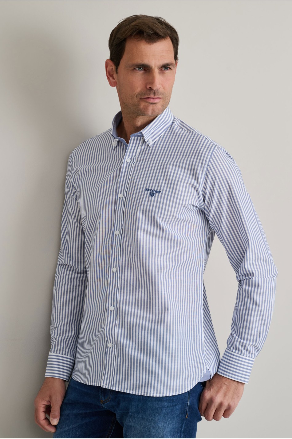 Ριγέ button down βαμβακερό πουκάμισο slubby