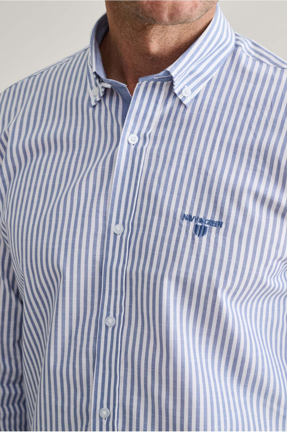 Ριγέ button down βαμβακερό πουκάμισο slubby