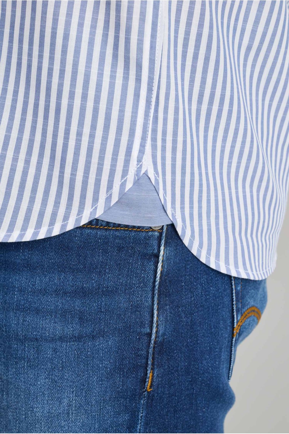 Ριγέ button down βαμβακερό πουκάμισο slubby