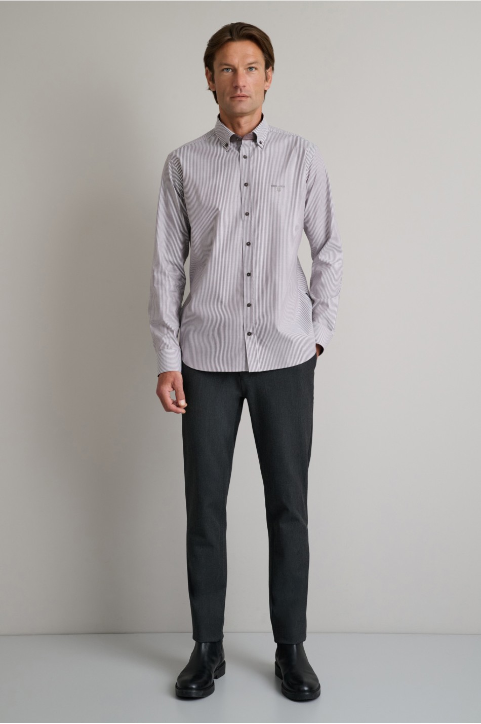 Non iron ριγέ twill button-down πουκάμισο