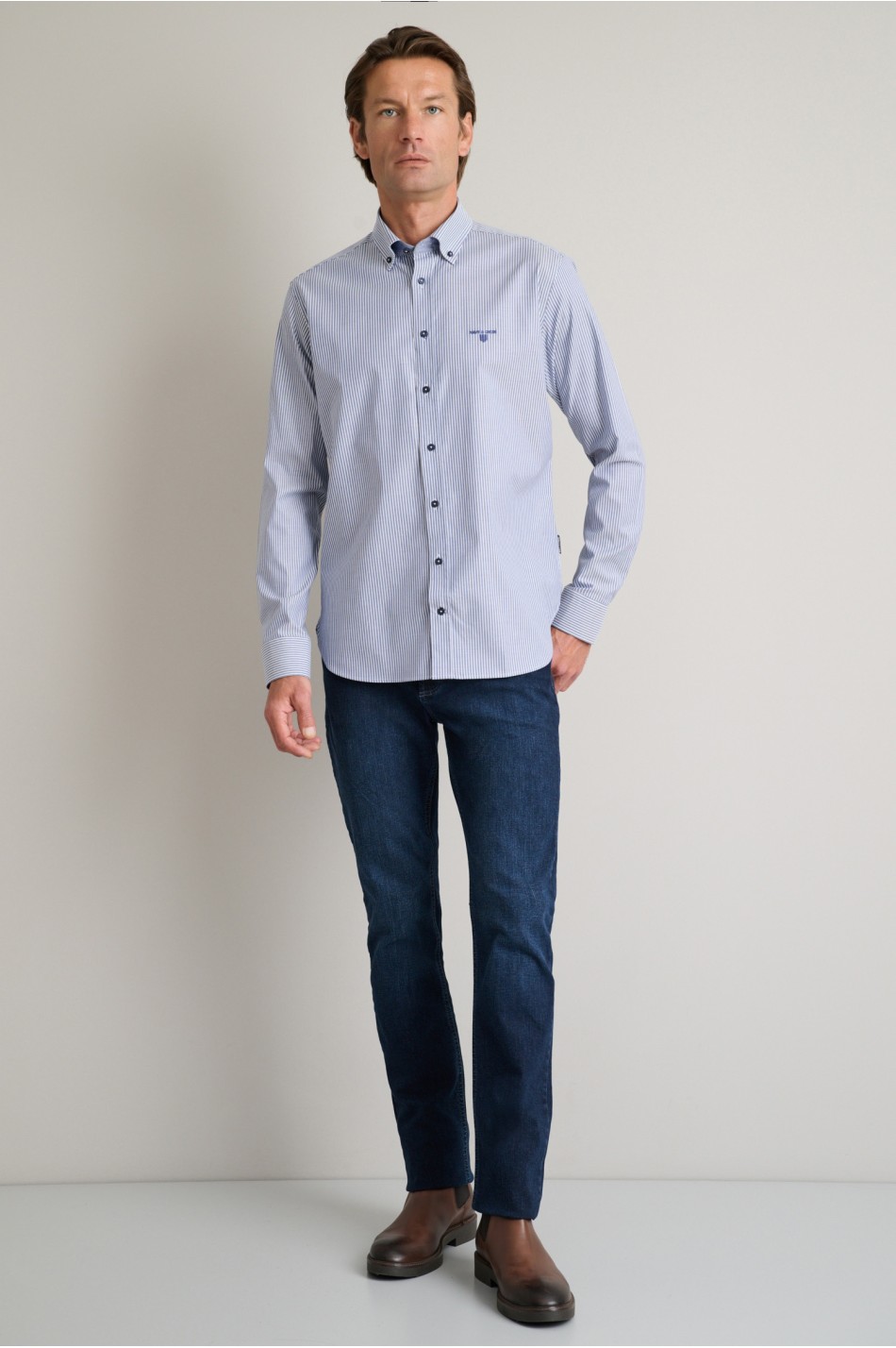Non iron ριγέ twill button-down πουκάμισο