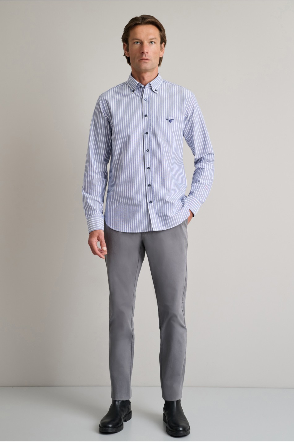 Ριγέ oxford βαμβακερό button-down πουκάμισο
