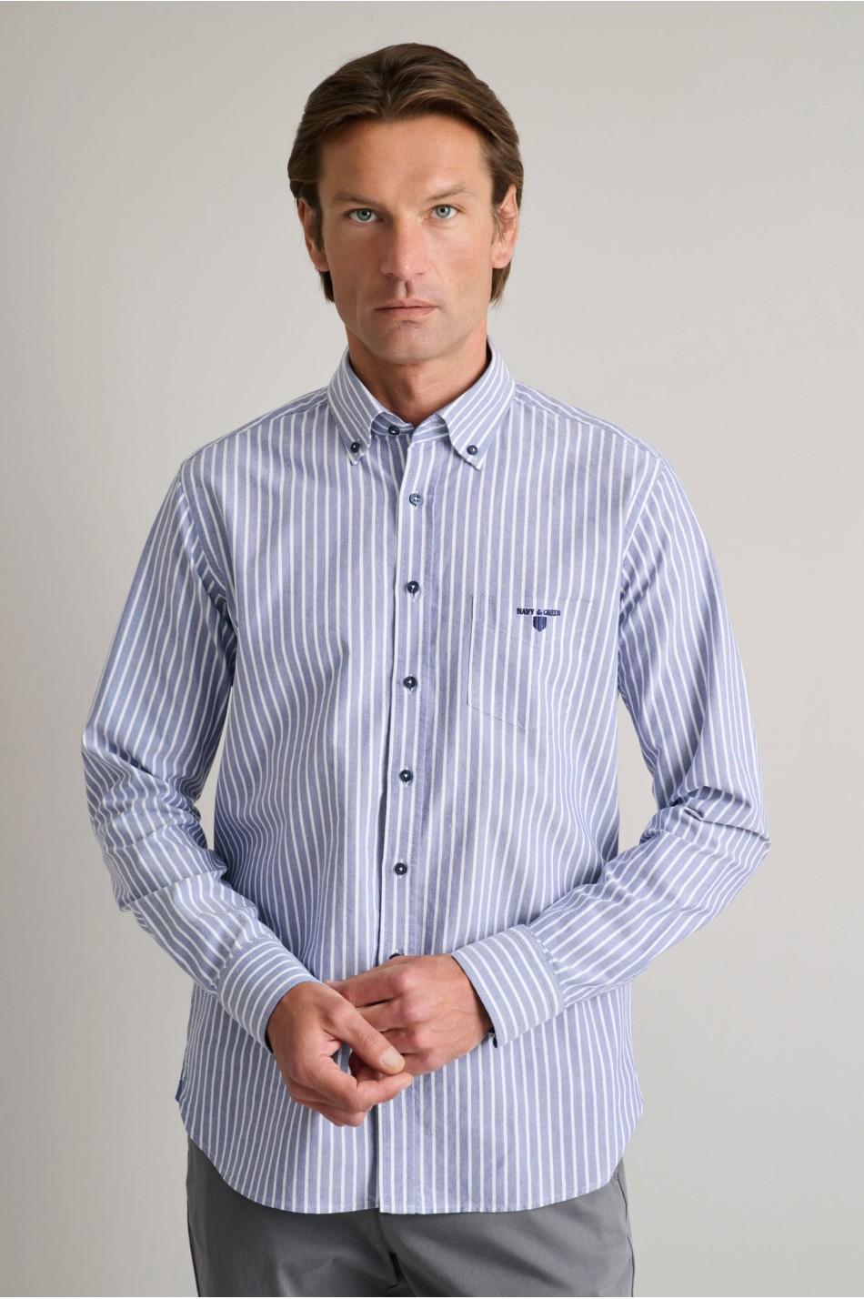 Ριγέ oxford βαμβακερό button-down πουκάμισο