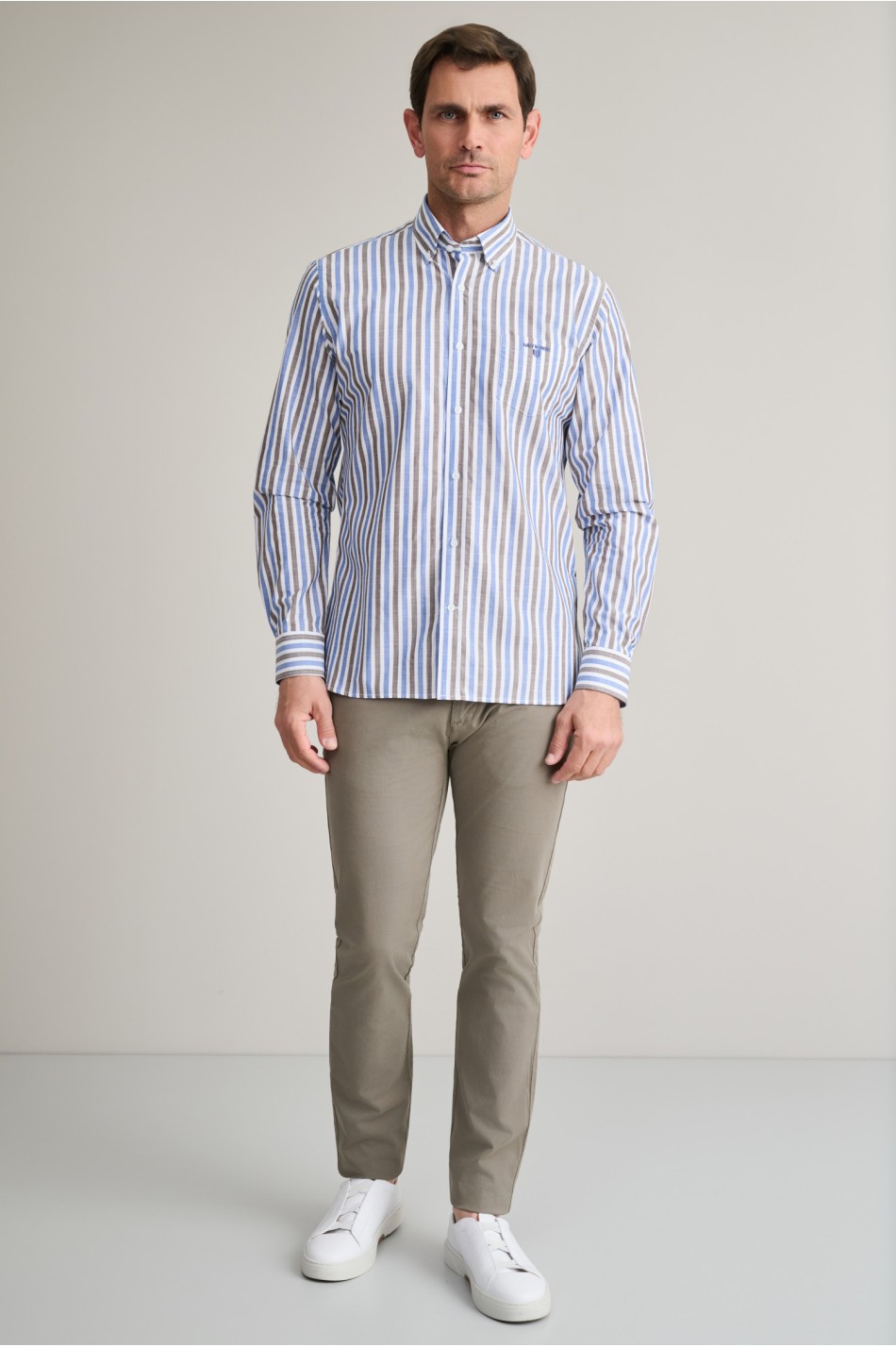 Ριγέ button down βαμβακερό πουκάμισο slubby