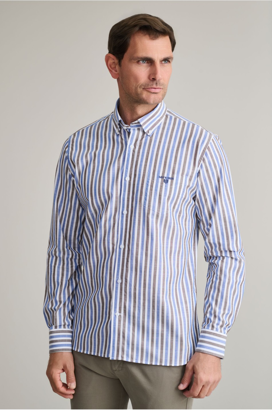 Ριγέ button down βαμβακερό πουκάμισο slubby
