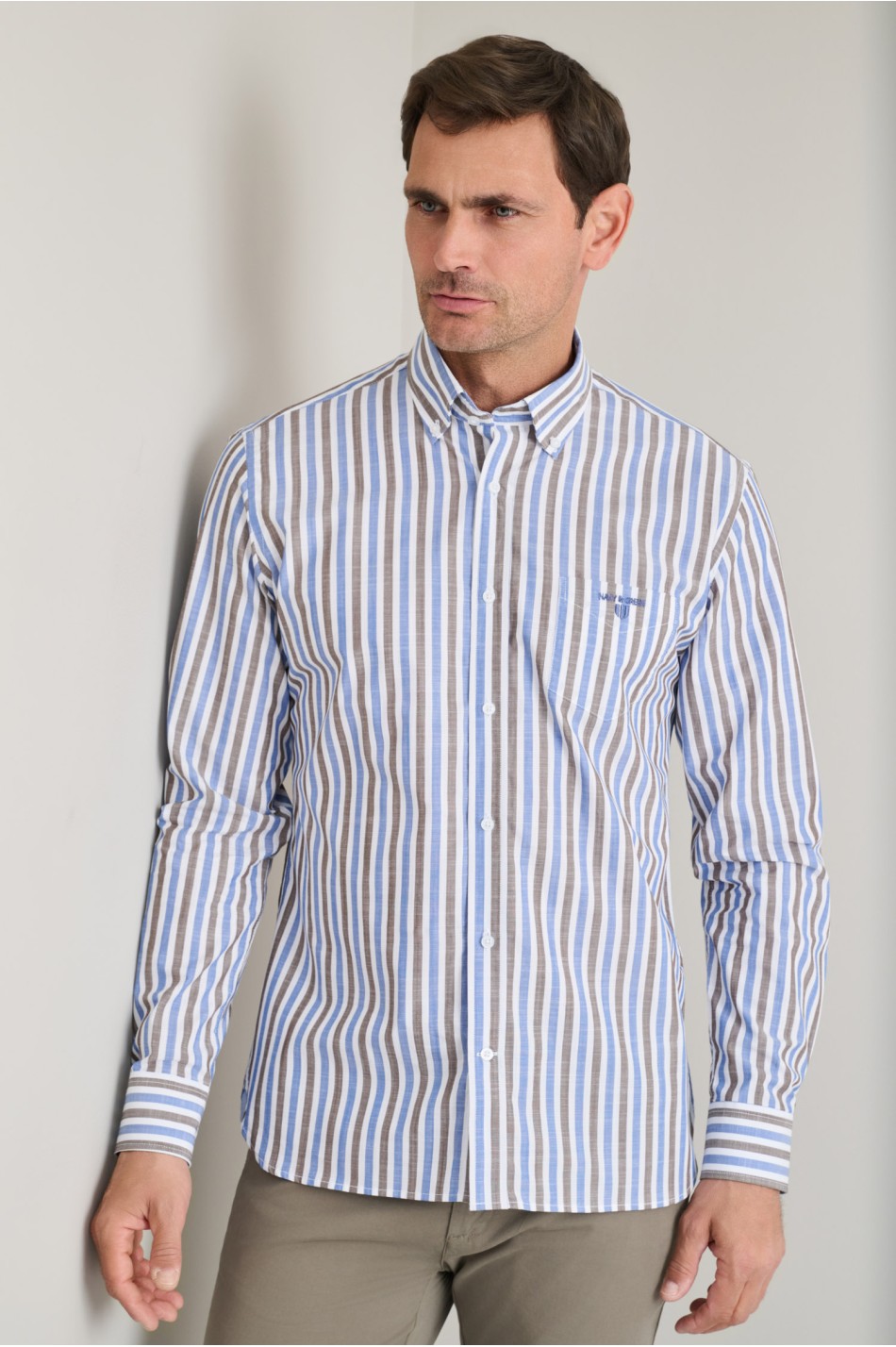 Ριγέ button down βαμβακερό πουκάμισο slubby