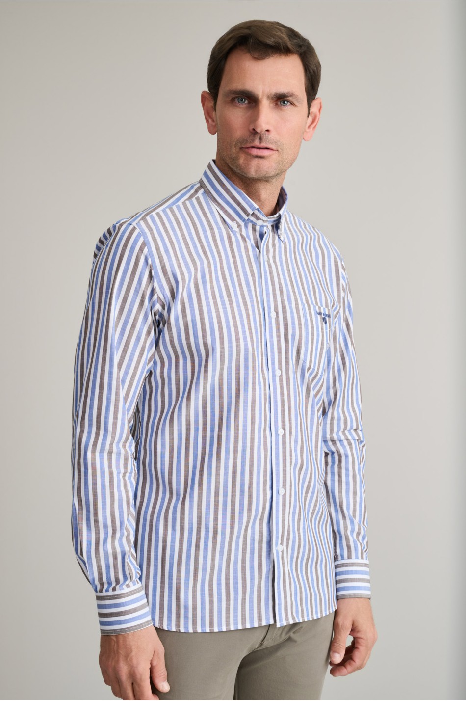 Ριγέ button down βαμβακερό πουκάμισο slubby