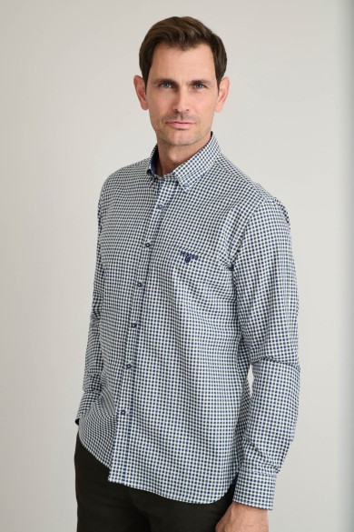 Καρό twill βαμβακερό button-down πουκάμισο