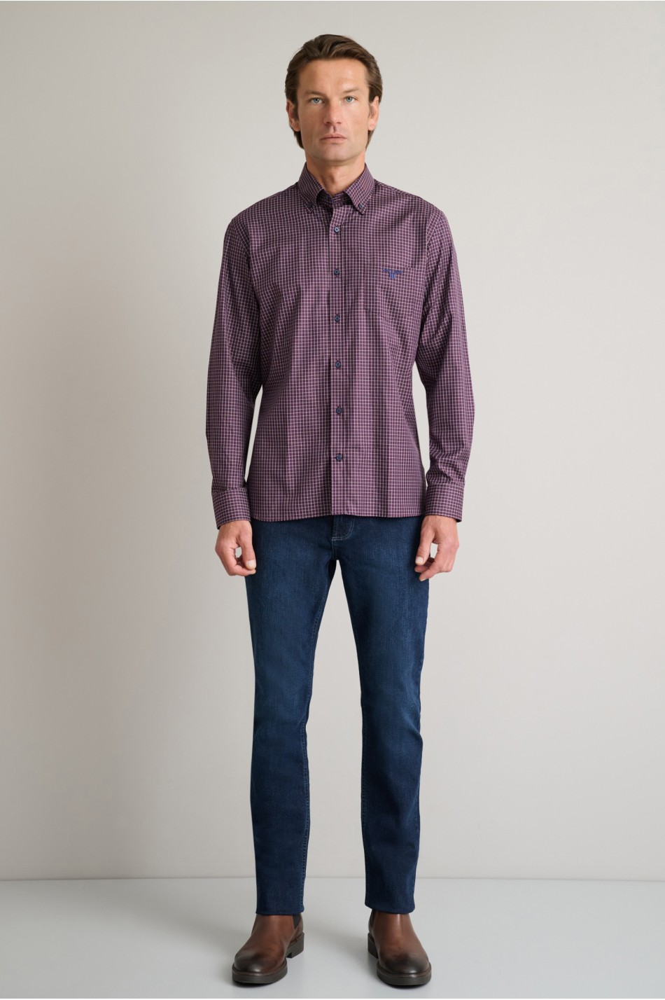 Καρό twill πουκάμισο από αιγυπτιακό βαμβάκι button-down