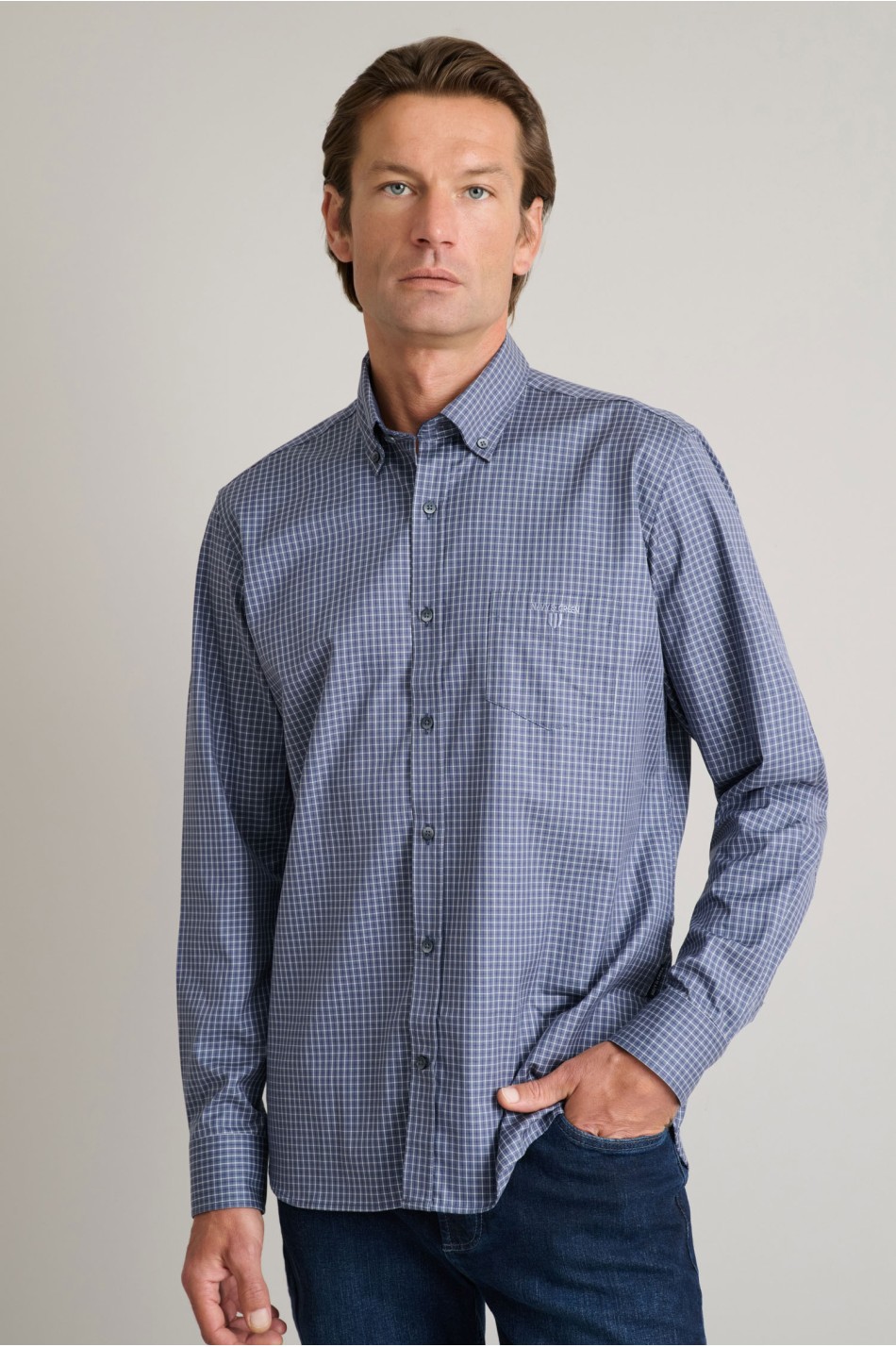 Καρό twill πουκάμισο από αιγυπτιακό βαμβάκι button-down