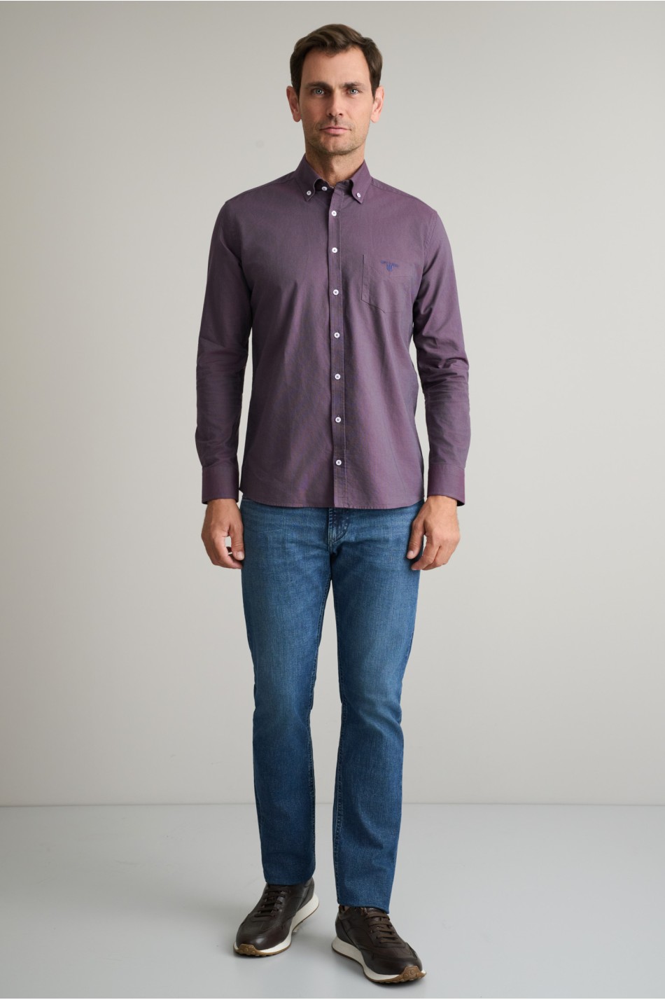 Oxford βαμβακερό πουκάμισο fit γραμμής button-down