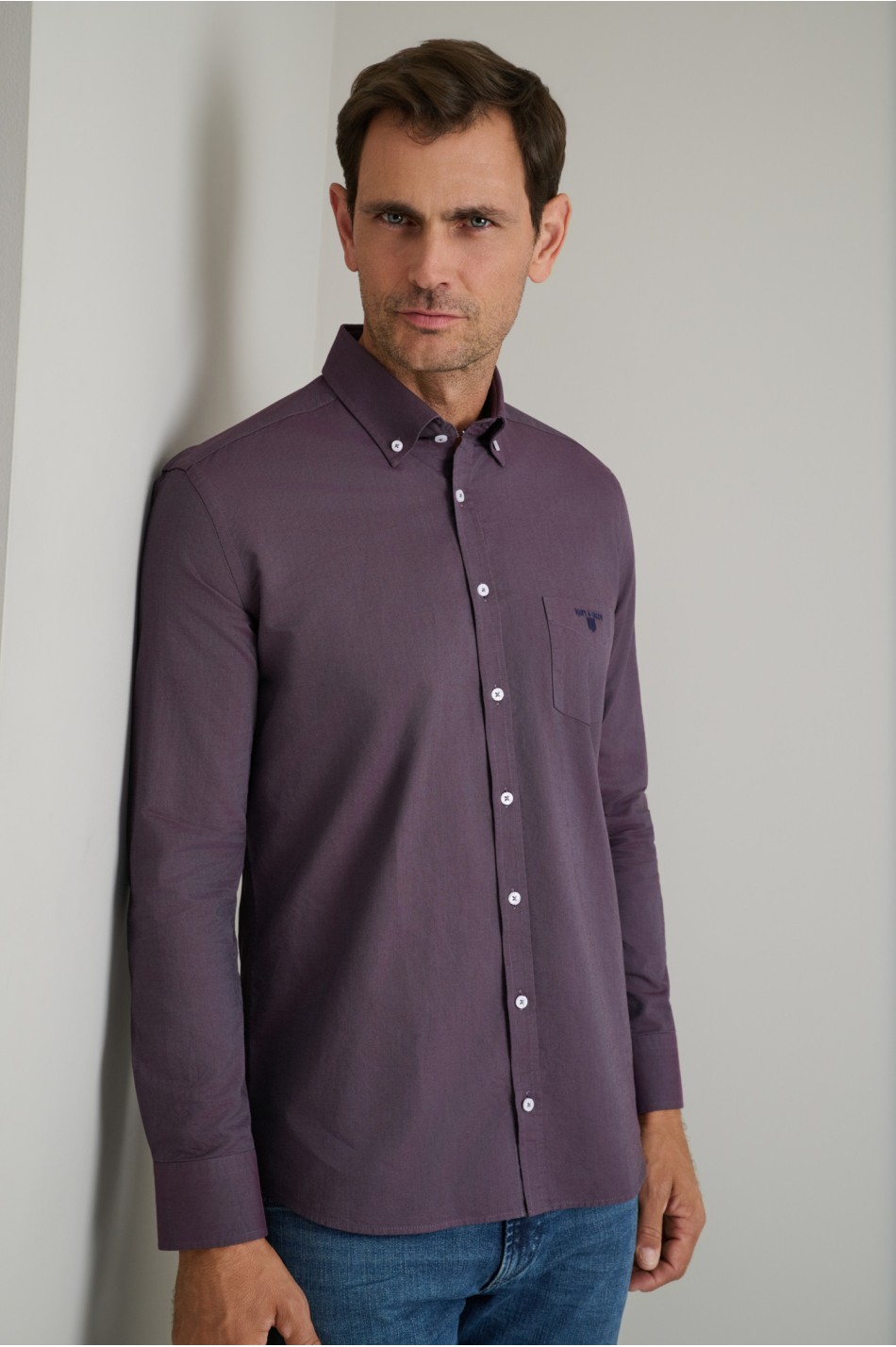 Oxford βαμβακερό πουκάμισο fit γραμμής button-down