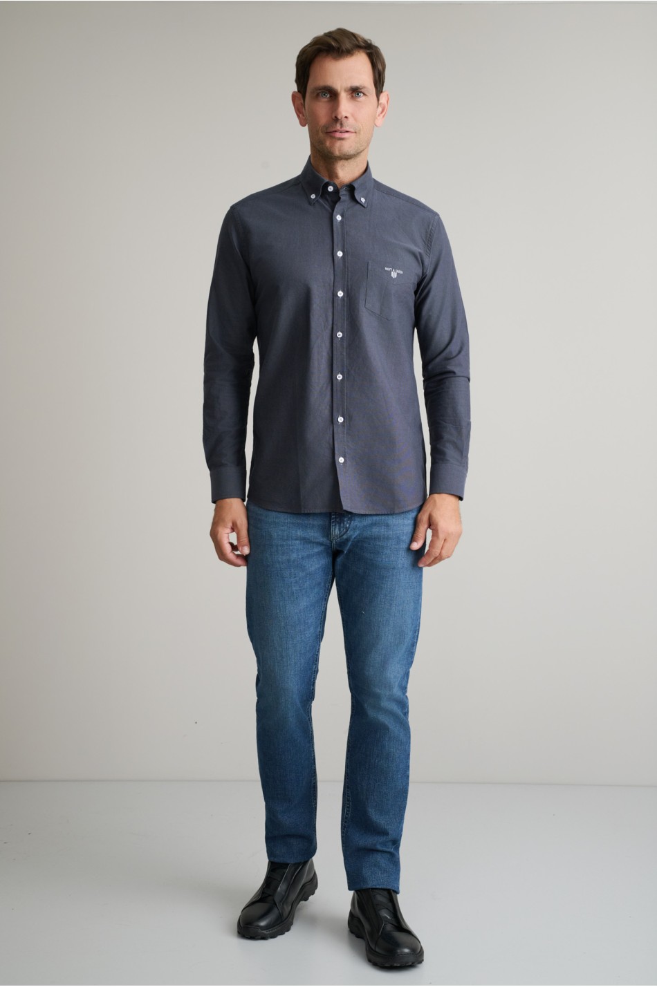Oxford βαμβακερό πουκάμισο fit γραμμής button-down