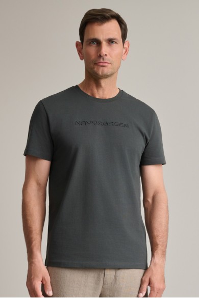 Βαμβακερό t-shirt με λαιμόκοψη & ανάγλυφη σήμανση