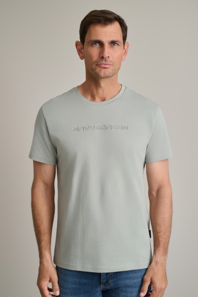 Βαμβακερό t-shirt με λαιμόκοψη & ανάγλυφη σήμανση