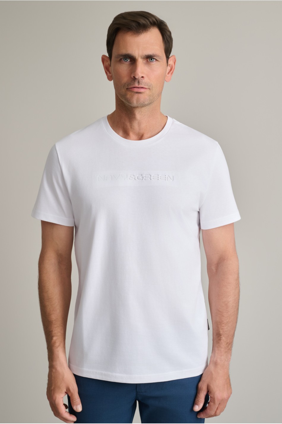 Βαμβακερό t-shirt με λαιμόκοψη & ανάγλυφη σήμανση