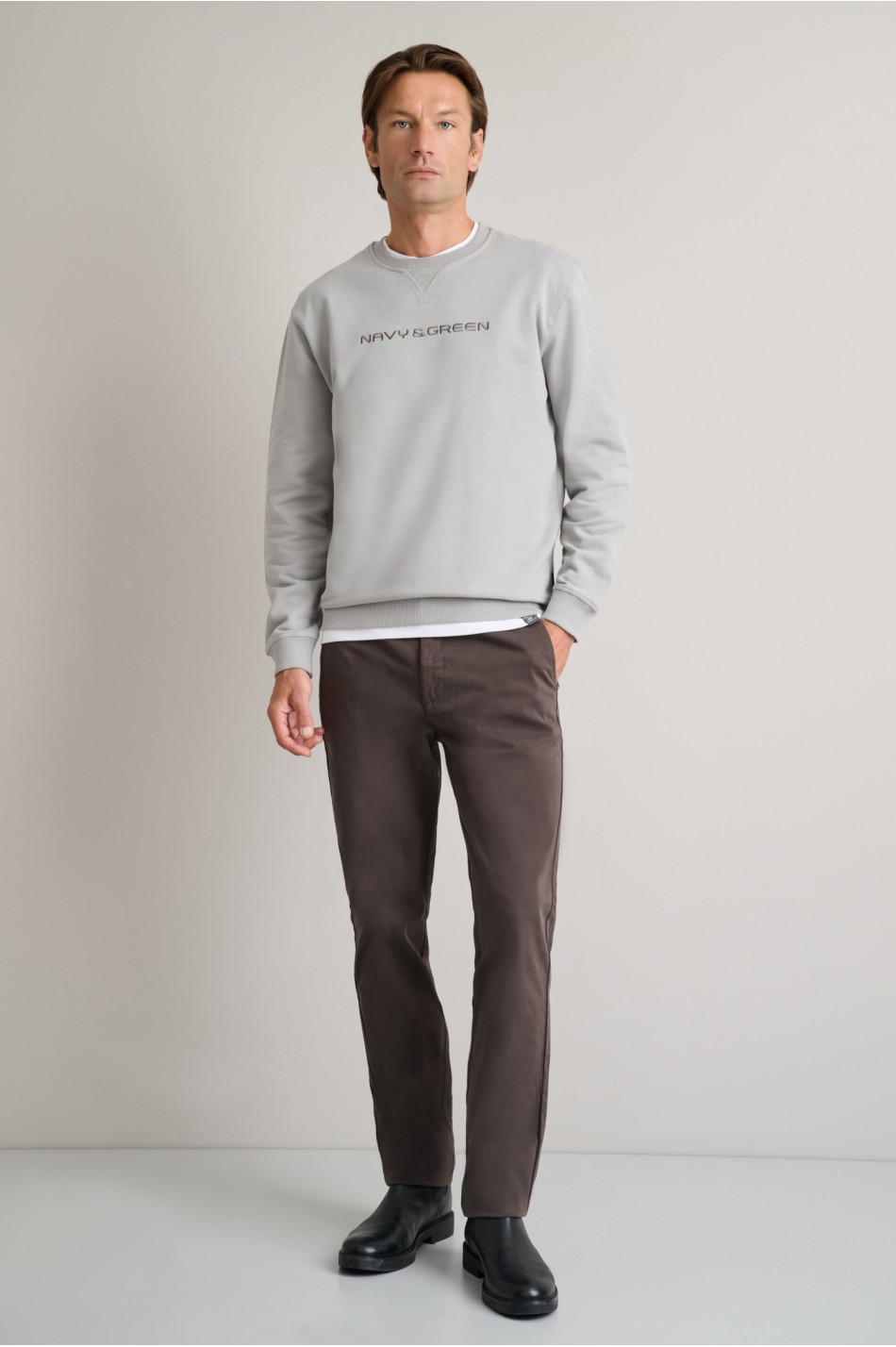 Fleece βαμβακερό φούτερ με λαιμόκοψη