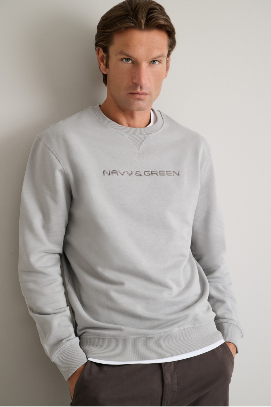 Fleece βαμβακερό φούτερ με λαιμόκοψη