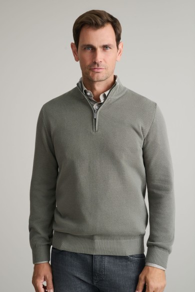 PULLOVER LUPETTO WITH ZIPPER AND CONTRAST INNER COLLAR
