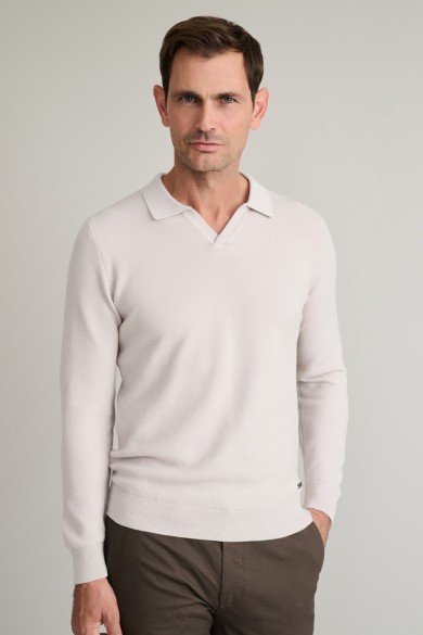 Jacquard βαμβακερό πλεκτό polo χωρίς κουμπιά