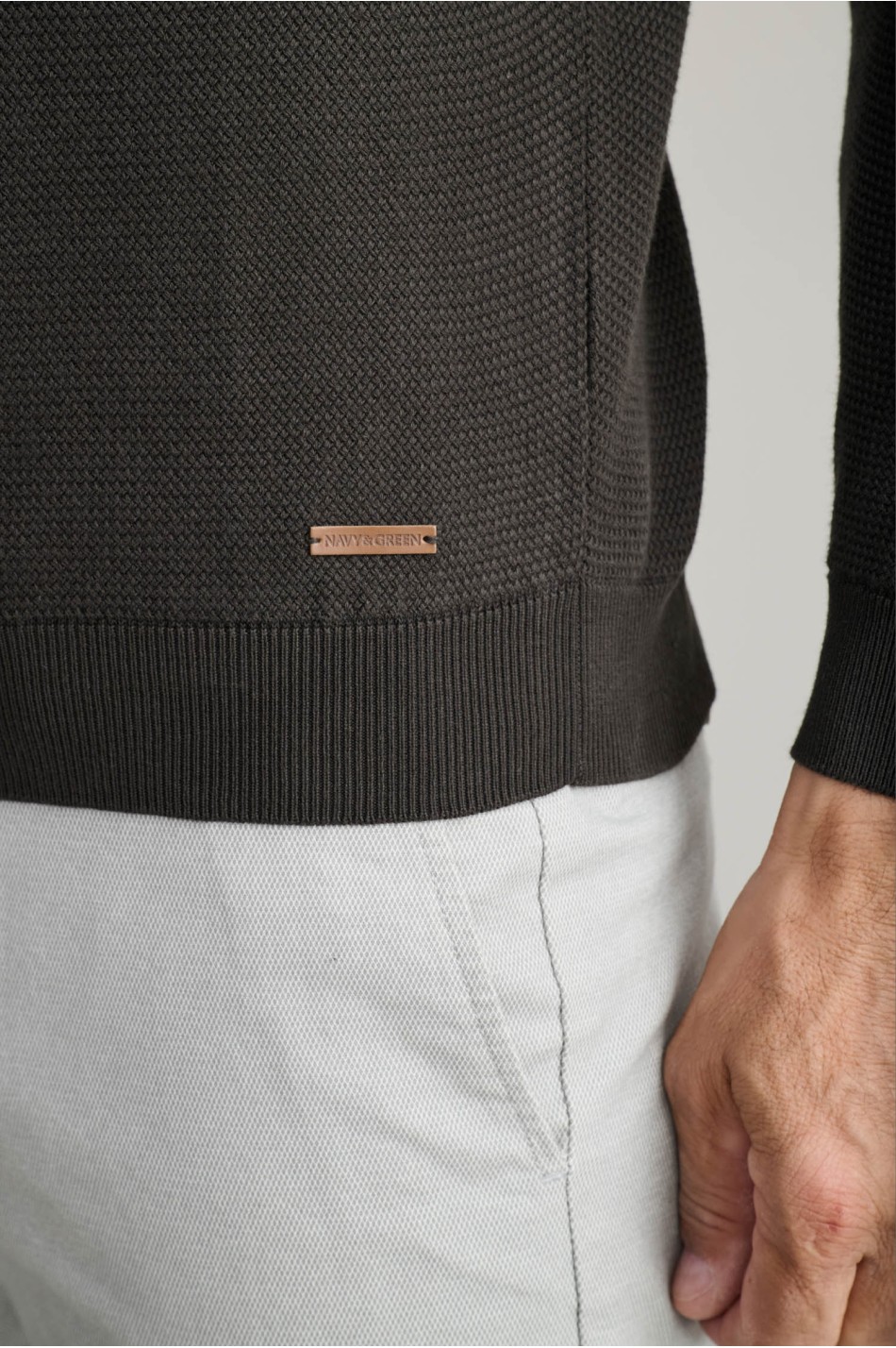 Jacquard βαμβακερό πλεκτό polo χωρίς κουμπιά