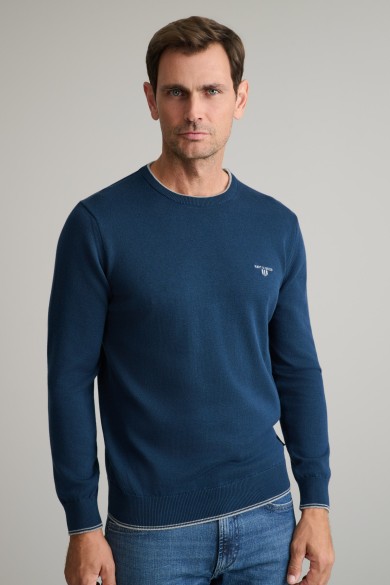 Βαμβακερό πλεκτό με λαιμόκοψη και contrast detailing Βαμβακερό πλεκτό με λαιμόκοψη και contrast detailing